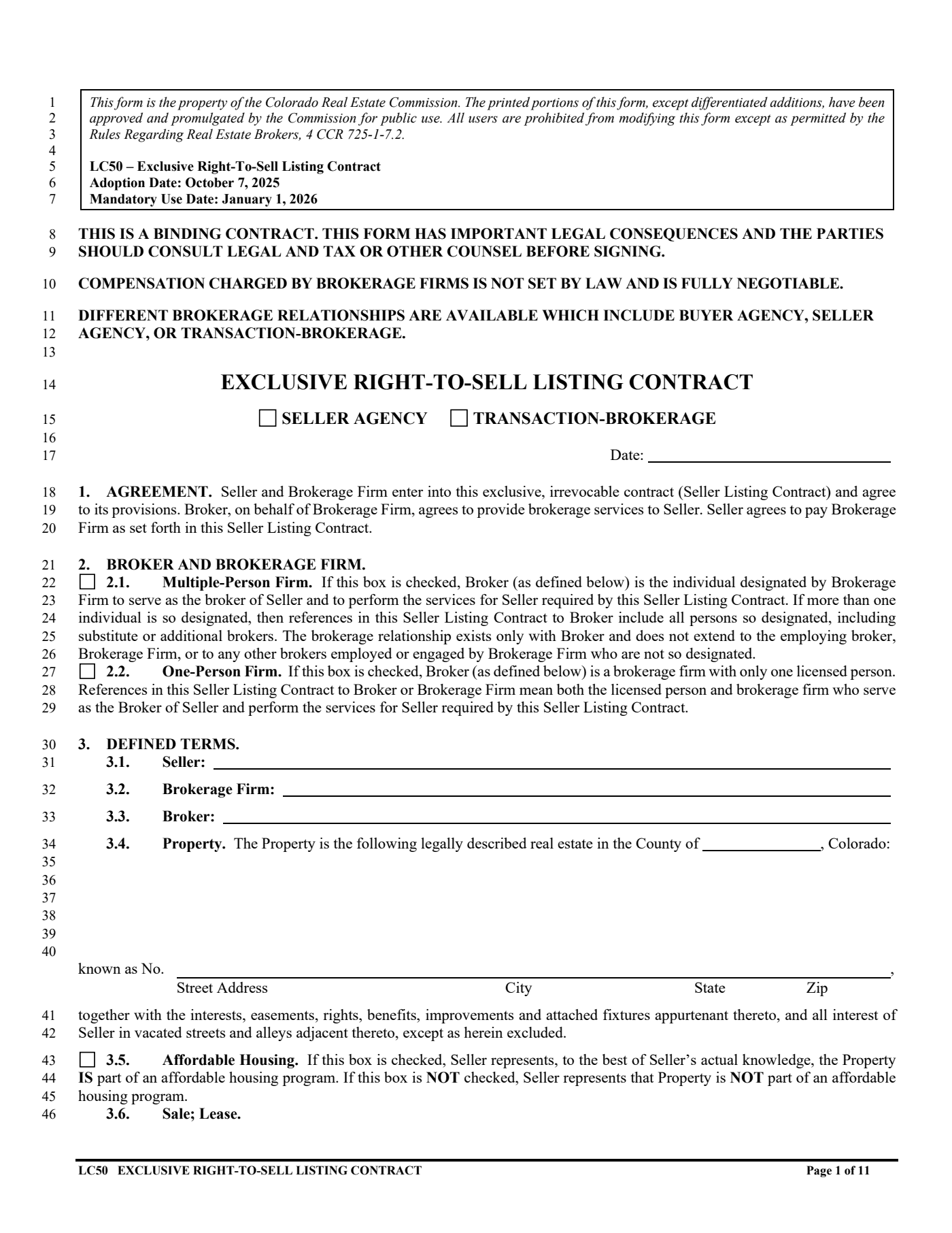 Listing contract page 1